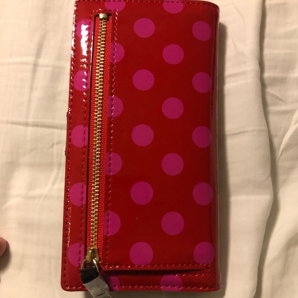 Kate Spade red/pink polka dot wallet NEW - Picture 2 of 3